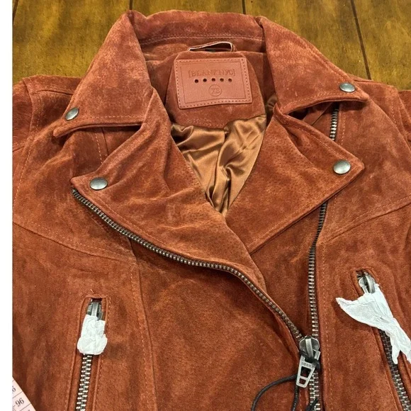Blank NYC XS Rust Suede Leather Moto‎ Biker Jacket Zip Up Belted Womens NWT - Picture 4 of 13